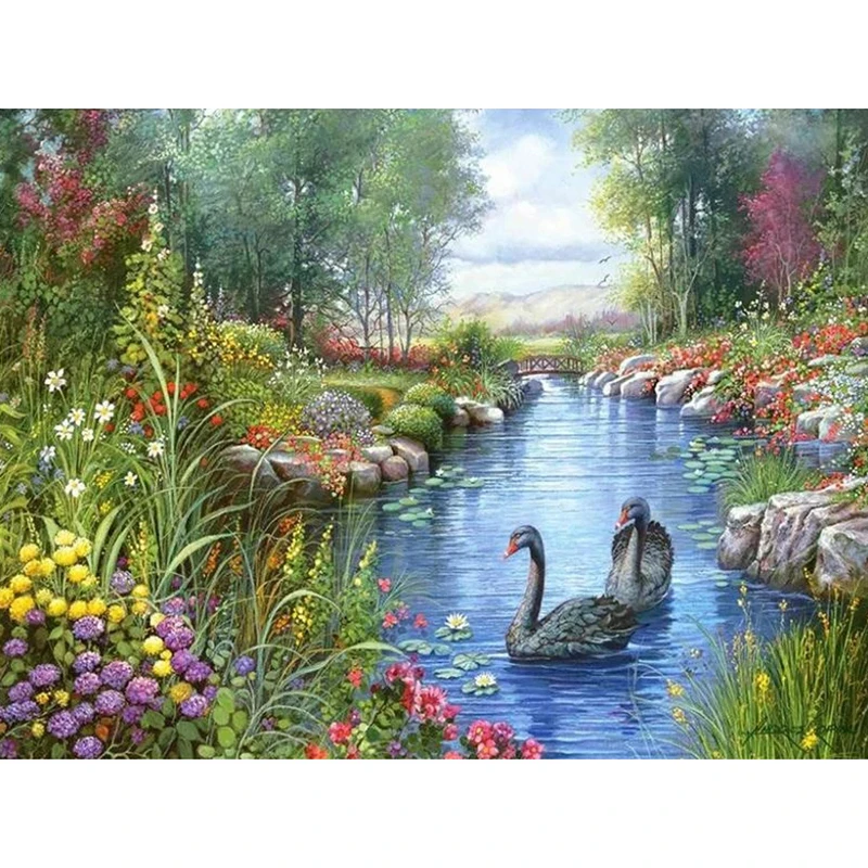 Zhuistar 5D DIY Diamond Painting Swan Country Crafts Diamond Embroidery Square Rhinestone Picture Home Decoration