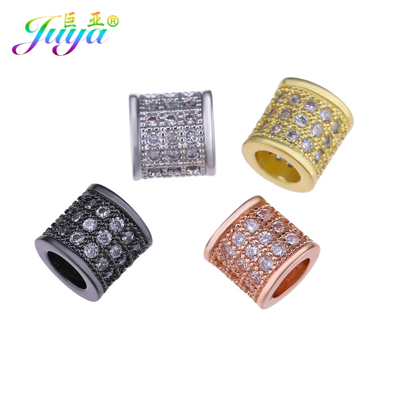Juya Micro Pave Zircon Decorative Metal Charms Spacer Tube Beads For DIY Women Natural Stones Beadwork Jewelry Making