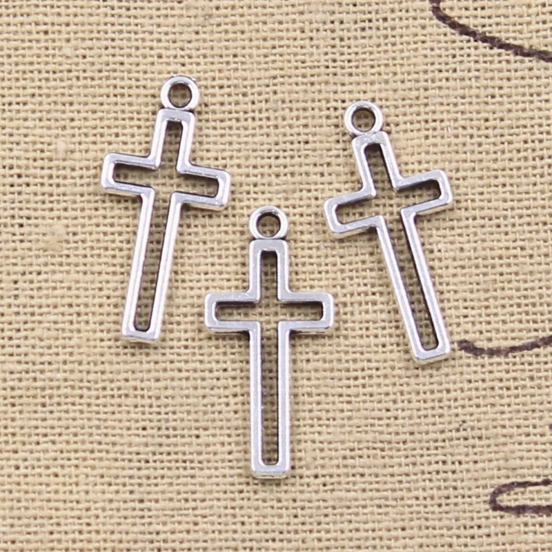 30pcs Charms Hollow Cross 23x11mm Antique Silver Color Pendants Making DIY Handmade Tibetan Finding Jewelry