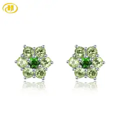 Hutang Earrings 925 Silver Jewelry Natural Peridot Diopside Green Stone Stud Earrings for Women, Elegant Classical Wedding Gift