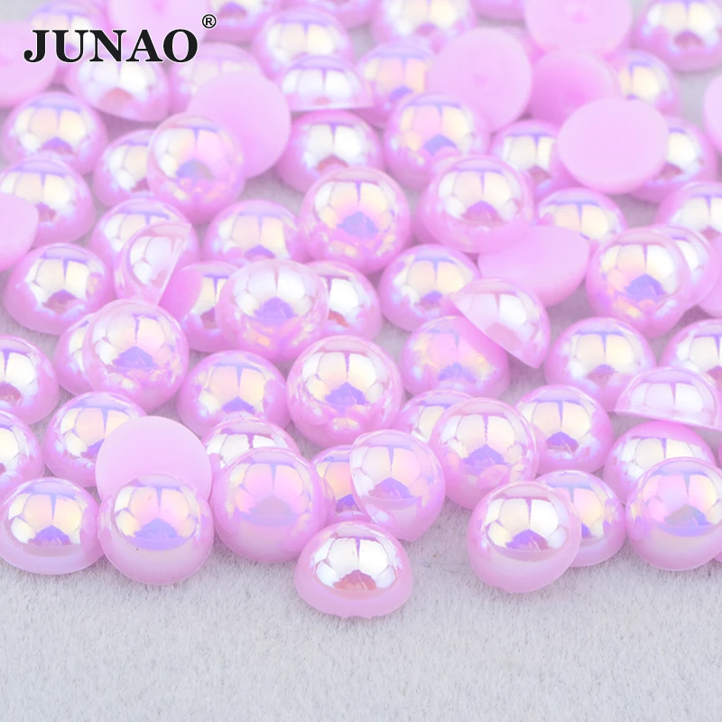 JUNAO 2 4 6 8 10 12 14mm Black Pearl Beads Crystal AB Rhinestones Appliques Half Round Strass Scrapbook Beads for Clothes Crafts