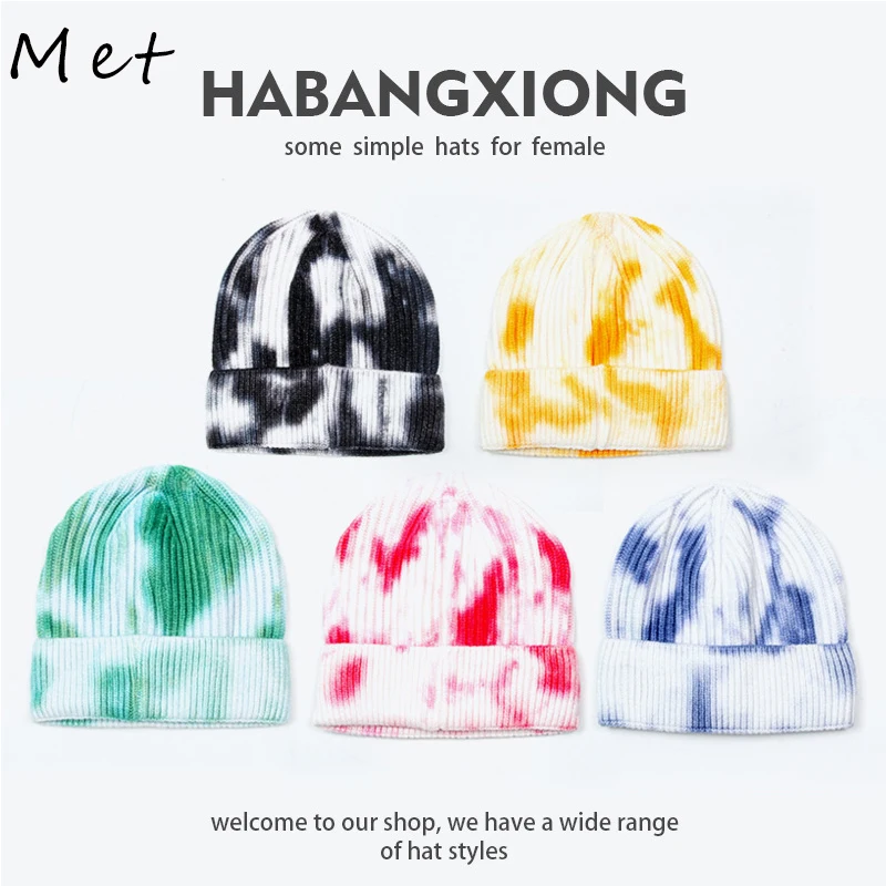 W16 Bubble Hat Tie-dye Woolen Knit Hat Isn Korean Version Japanese Melon Leather Hat Hip-Hop Street Wild Landlord Hat Baotou