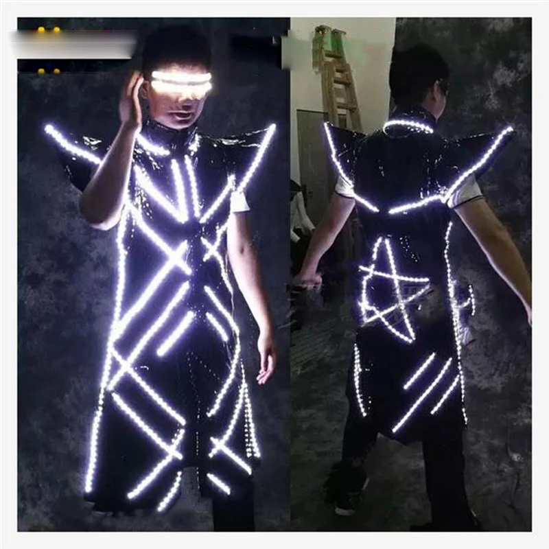 LED luminous costume Nightclub Bar Party stage show event Men dancer wear disco led coat glowing clothing