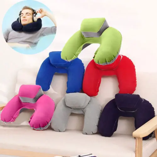 Portable Travel Inflatable U Shape Pillow Neck Head Rest Air Soft Cushion for Travel Plane Pillow Blue Green Rose Gray