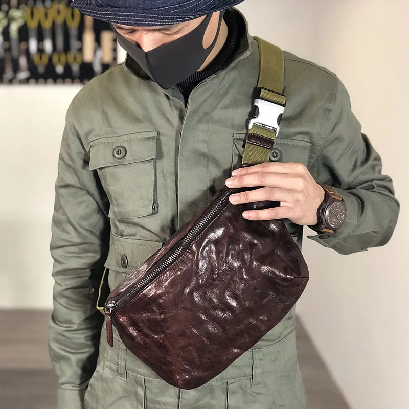 

Fashion vintage genuine leather multifunctional men's chest bag casual trend natural cowhide waist pack sports diagonal bag