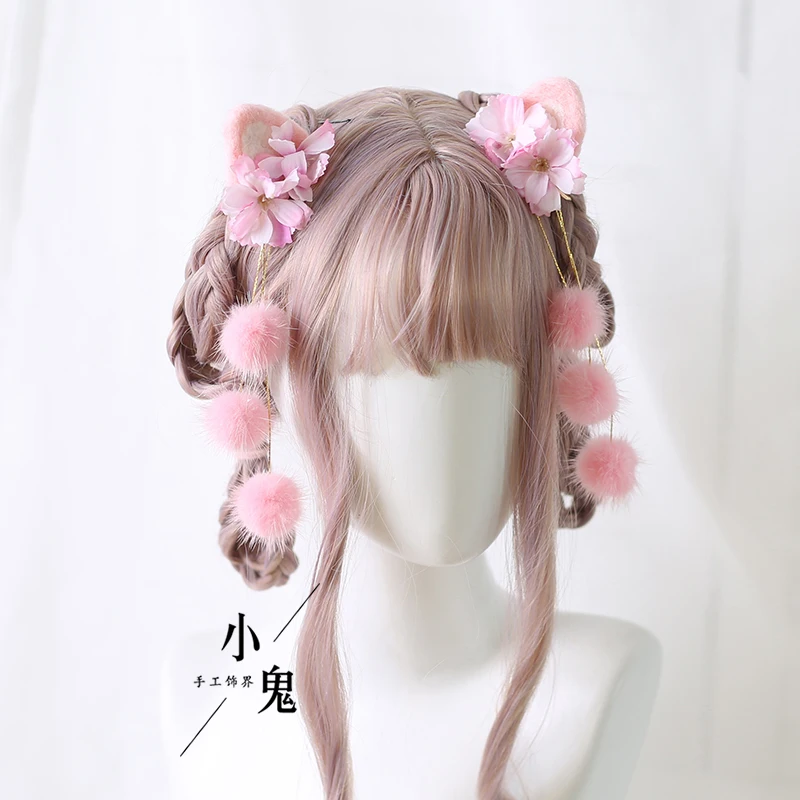 Wool Felt Cat Ear Han Chinese Clothing Hair Accessories Fringe Side Clip Lolita Mink Fur Ball Antique Hairpin