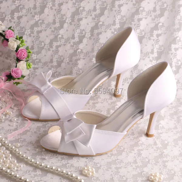 Venus Lure Peep Toe Nude Shoes with Satin Bow 8cm Heel for Wedding