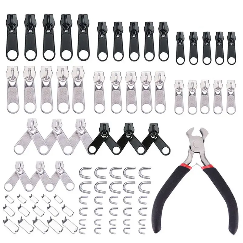 85 Pz/set di Riparazione Della Chiusura Lampo Kit da Cucito Cucito Giacca Cursore Installare Pinza in Metallo di Blocco Pull