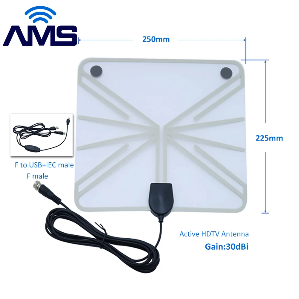 AMS New Adhesive Aerial Indoor Signal Booster Free Channels High Gain 30dBi PaperThin Digital 4K HD TV DTV Box Active Antenna