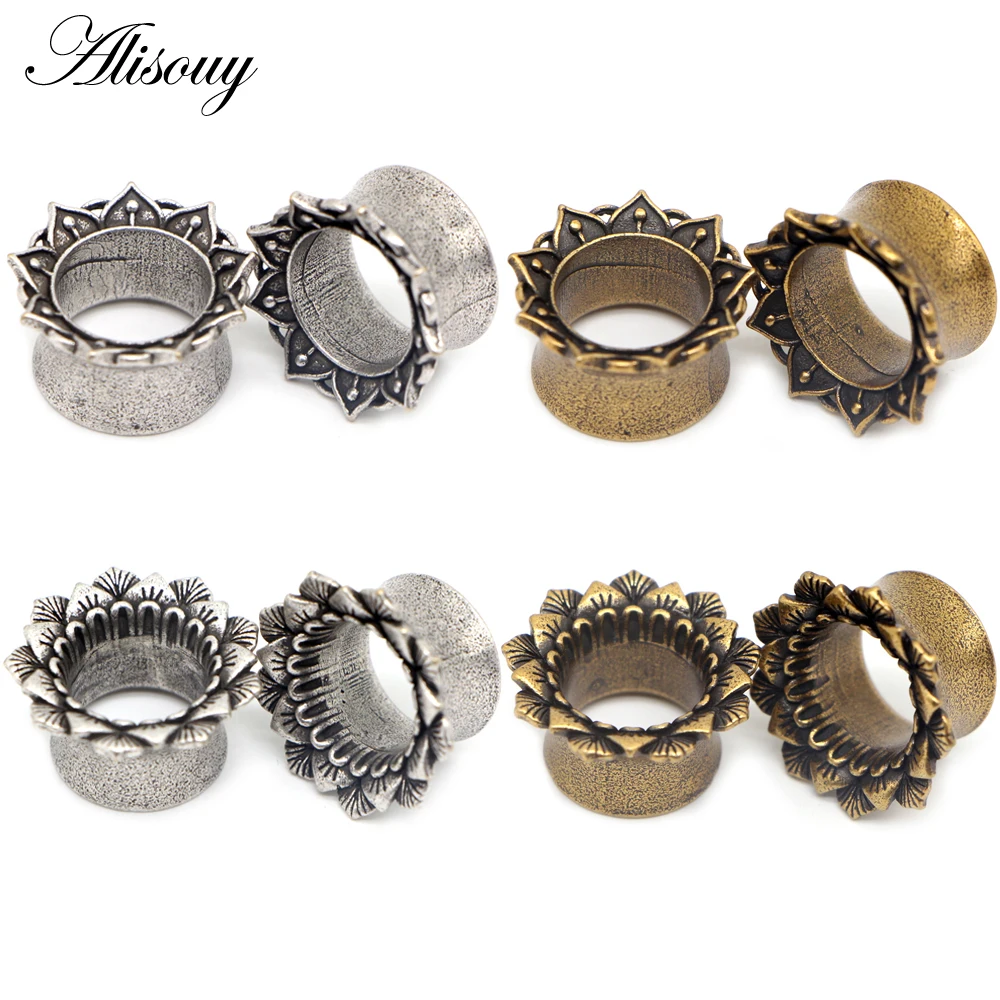 Alisouy 2pcs New Vintage Flower Leaf Copper Ear Gauges Flesh Tunnels Plugs Expanders Stretcher Piercing Body Jewelry 8mm-16mm