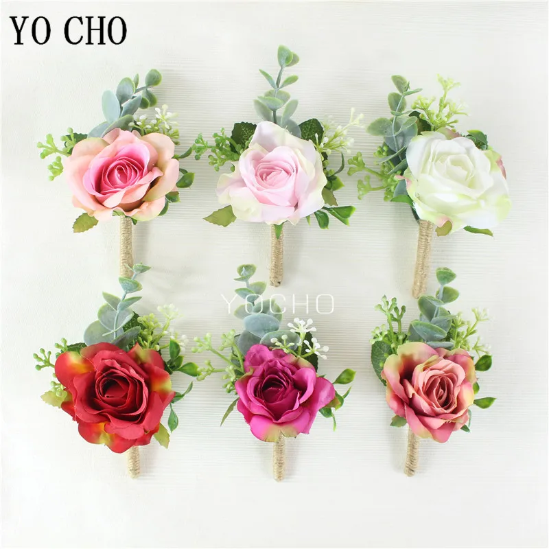 Hình Cho Cổ Tay Áo Khoác Nữ Họa Tiết Nam Boutonniere Cô Gái Vòng Tay Chú Rể Thổ Cẩm Chân Cưới Xòe Phù Dâu Đeo Tay Hồng Lụa Hoa