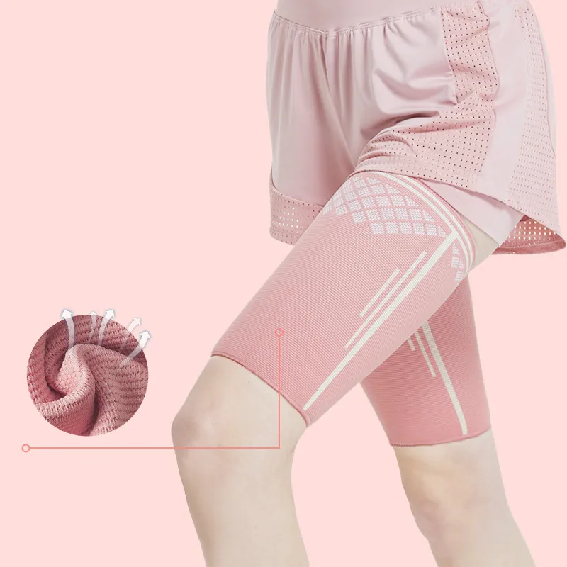 

2PCS Women Girls Thigh Protector Nylon Compression Sleeve Pink Thigh Support Sore Quads Upper Leg Cramps Pain Relief Leg Sleeves