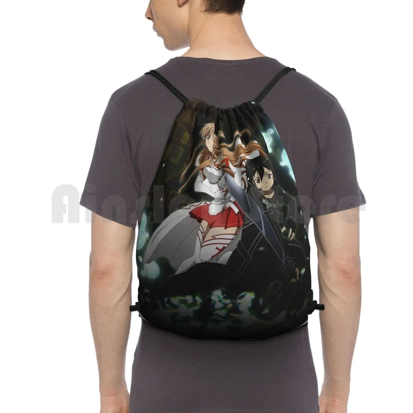 

Asuna And Kirito Backpack Drawstring Bag Riding Climbing Gym Bag Asuna Kirito Friends Love Anime Manga Game Sword Online