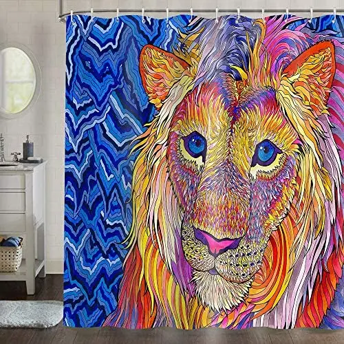 Lion Movie Africa Tropical Wildlife King Of The Jungle Geometric Lines Colorful Neon Rainbow Art Abstract Shower Curtain