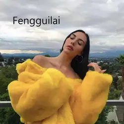 FENGGUILAI Faux Fur Coats Women Thick Brand Steetwear Streetwear Female Yellow Fur Coats And Jackets Winter Warm Fur Coat