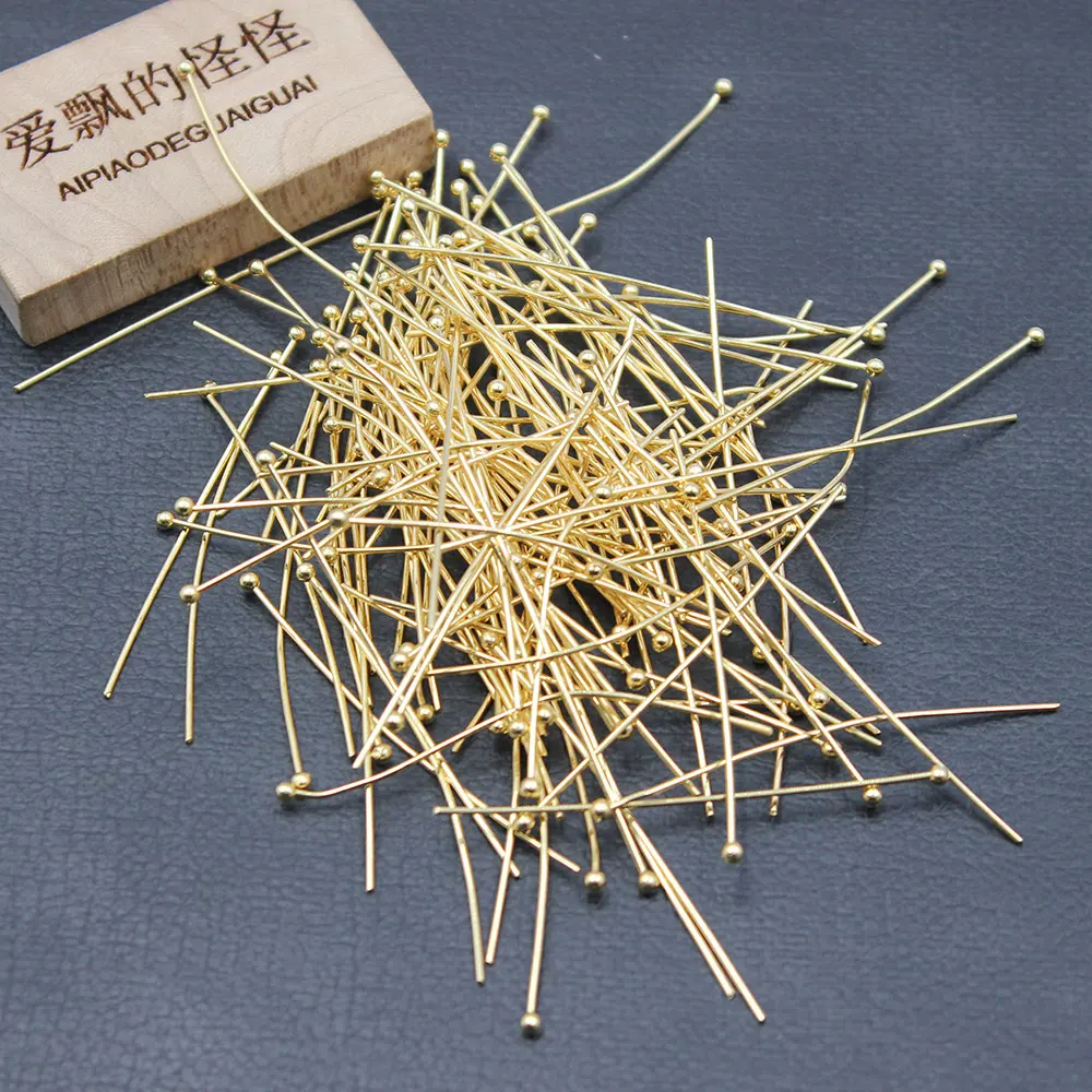 

APDGG 100 Pcs 50 mm 24k Gold Plated Copper Metal Ball Head Pins For Pearl Earrings Bracelets Necklaces DIY Craft Accessories