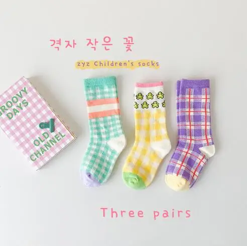 Tukla Babe 2022 autumn and winter plaid small flower baby tube socks boy girl  children socks