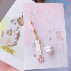 Tradicional Sakura Omamori Bag Pingente, Boa Sorte, Fortuna, Riqueza Charme, Coelho, Coelho, Porco, Gato, Sino, Acessório de Telefone, Presente Casal