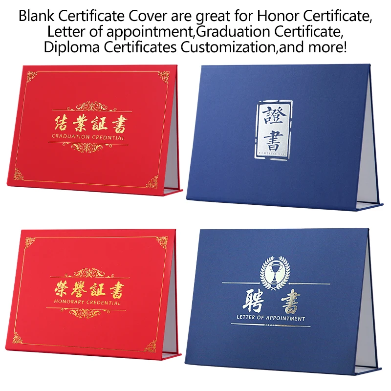 Blue Pearl Luster Specialty Paper A4 Certificate Holder Cover,Satin Corners Trifold Red Cardboard Folders