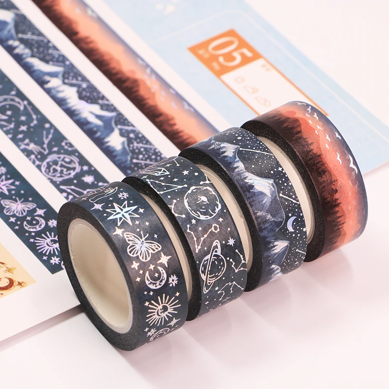 NEW 1x Decorative Silver Galaxy Mountains Retro Stamps Washi Tapes Set Scrapbooking Planner Adhesive Masking Tape Cute Papeleria