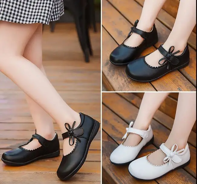 

Fashion Black White Spring Autumn Girls Princess Shoes For Kids School Black Leather Shoes For Student Dress Shoes Girls 3-15T