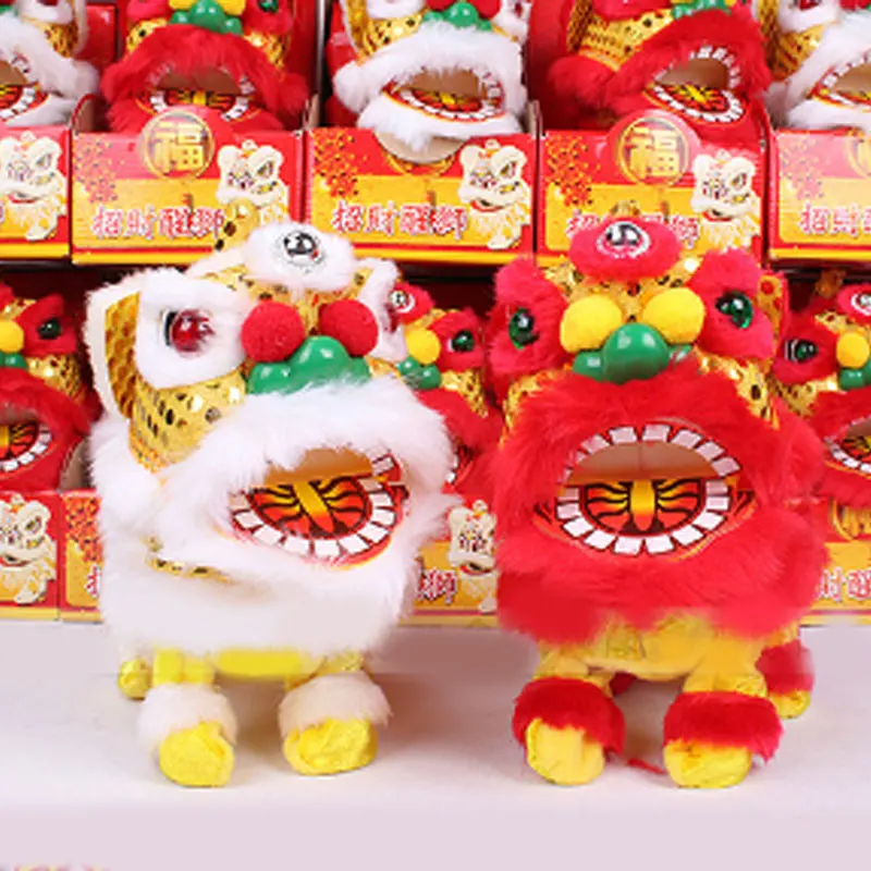 Chinese Style Lions Dance Motion Sensor Electric Plush Toy Stuffed Doll Wiggling Lions Novelty Gift for Friends Family T