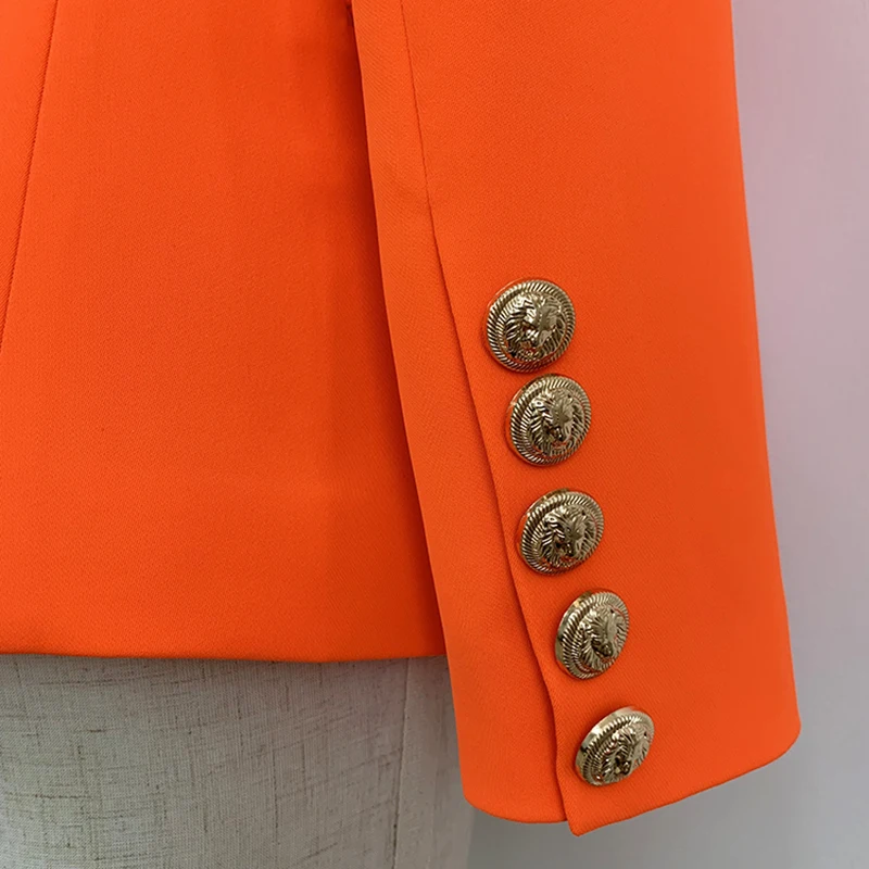 Chaqueta de diseño para mujer, Blazer con botones de León, doble botonadura, color Naranja neón, de alta calidad