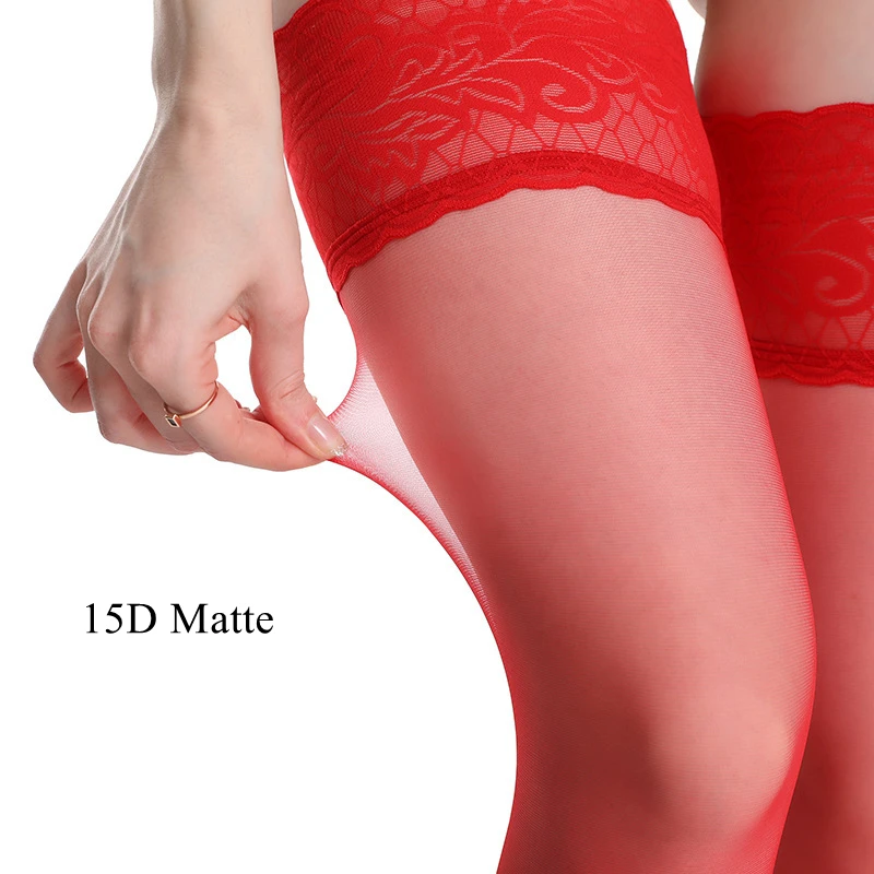 Sexy Wide Lace Top Thigh High Stockings Silicone Hold Up Medias De Mujer Hot Pole Dance Nightclub Party Hosiery 8D 15D 80D