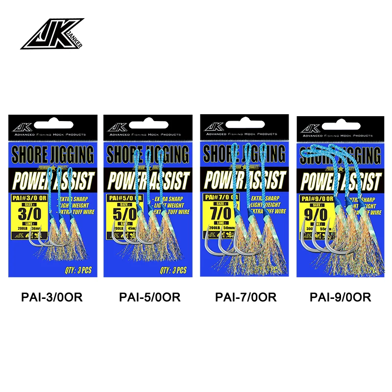 JK 3/0~9/0 fish hook Fishing Cast Jigs Assist Hook Barbed Single Jig Hooks Thread Feather Pesca lure fishing tackle fishhook
