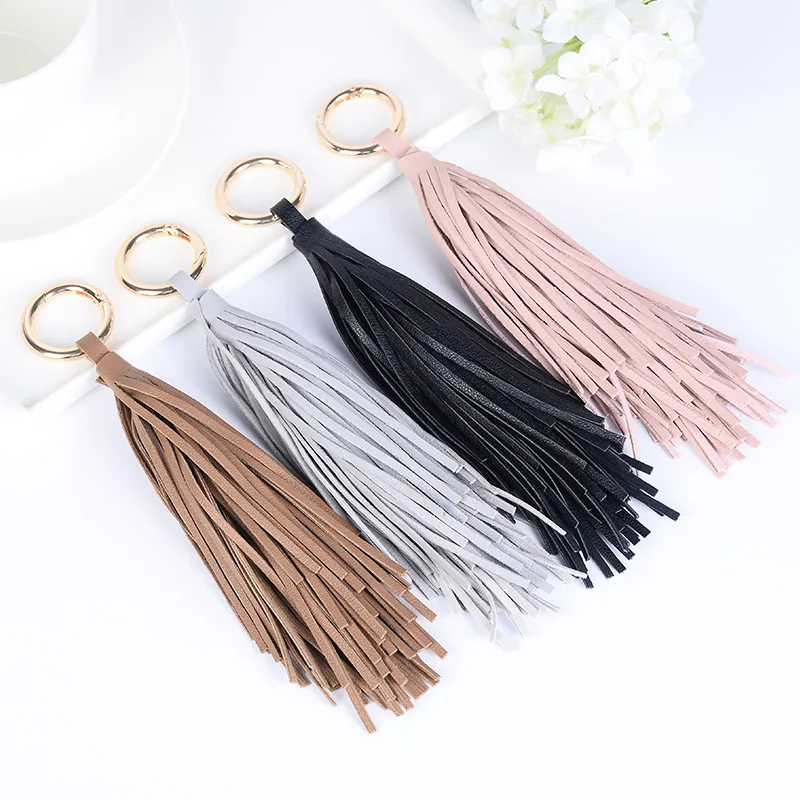 Fashion Women Bag Pendant Leather Long Tassel Car Key Chain Holder Accessories Trinket Handmade Keyring Fringe Jewelry Gift