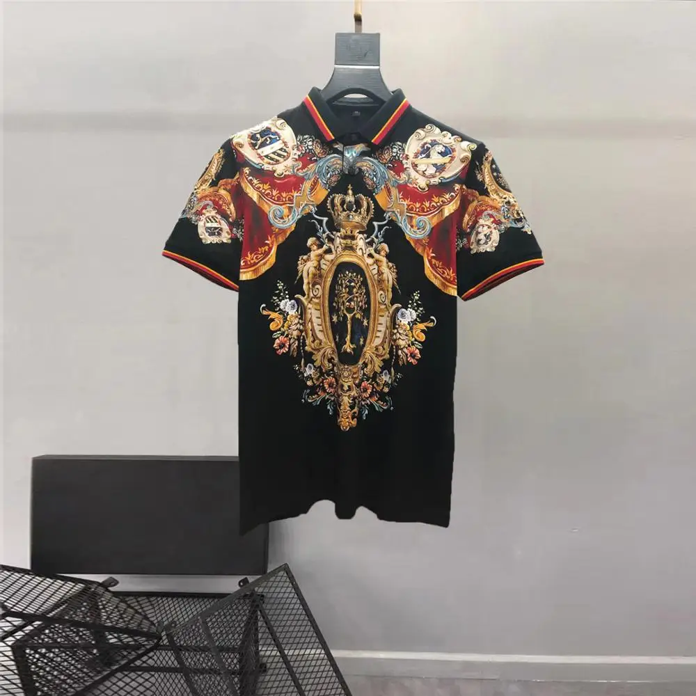 

Europe Style High quality Men's retro print T-Shirts Hot fashion casual Tee Tops B634