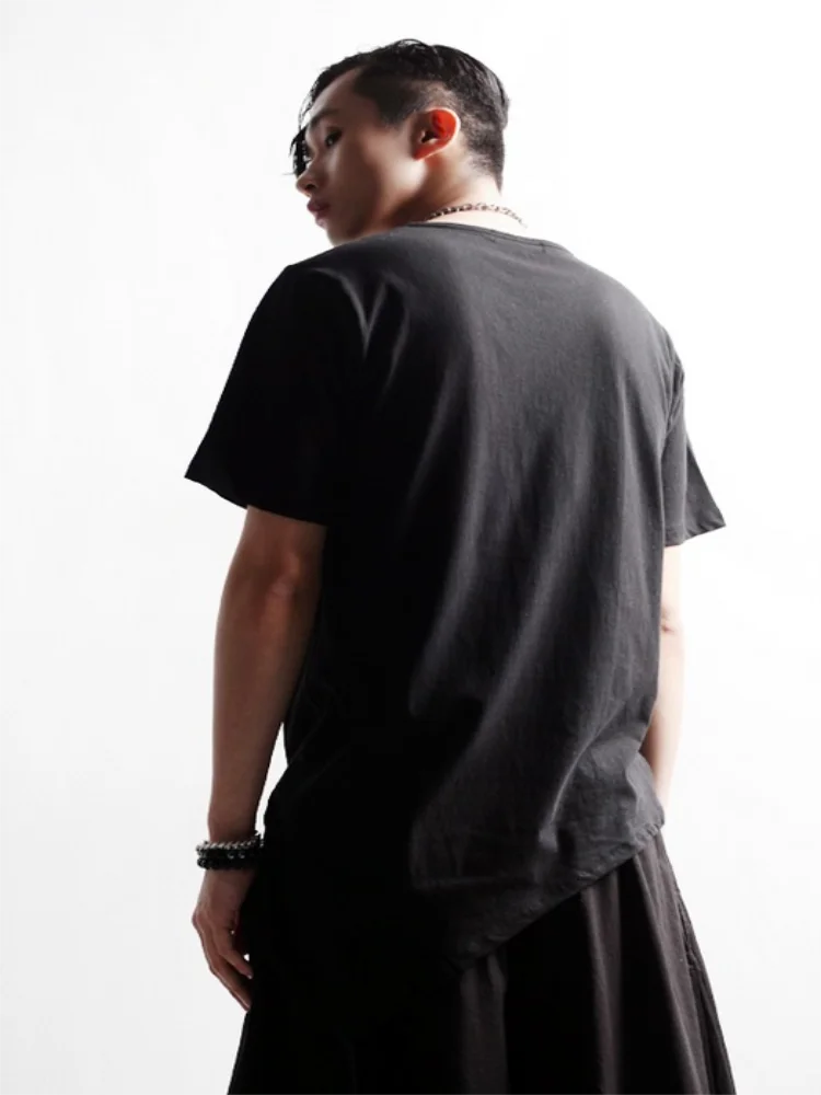 Men'S Short Sleeve t-Shirt Summer New Round Collar Personality Irregular Drawstring Design Hip Hop Street Size Half Sleeve