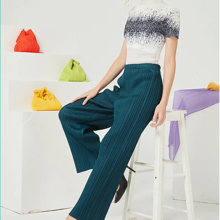 

HOT SELLING Miyake Fashion fold solid high loose straight pants IN STOCK