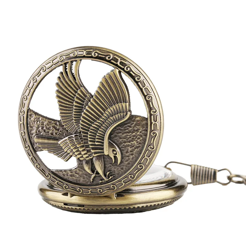 Steampunk Hollow Flying Eagle Handwinding Mechanical Pocket Watch Pendant Chain Skeleton Clock Roman Number Dial Gift