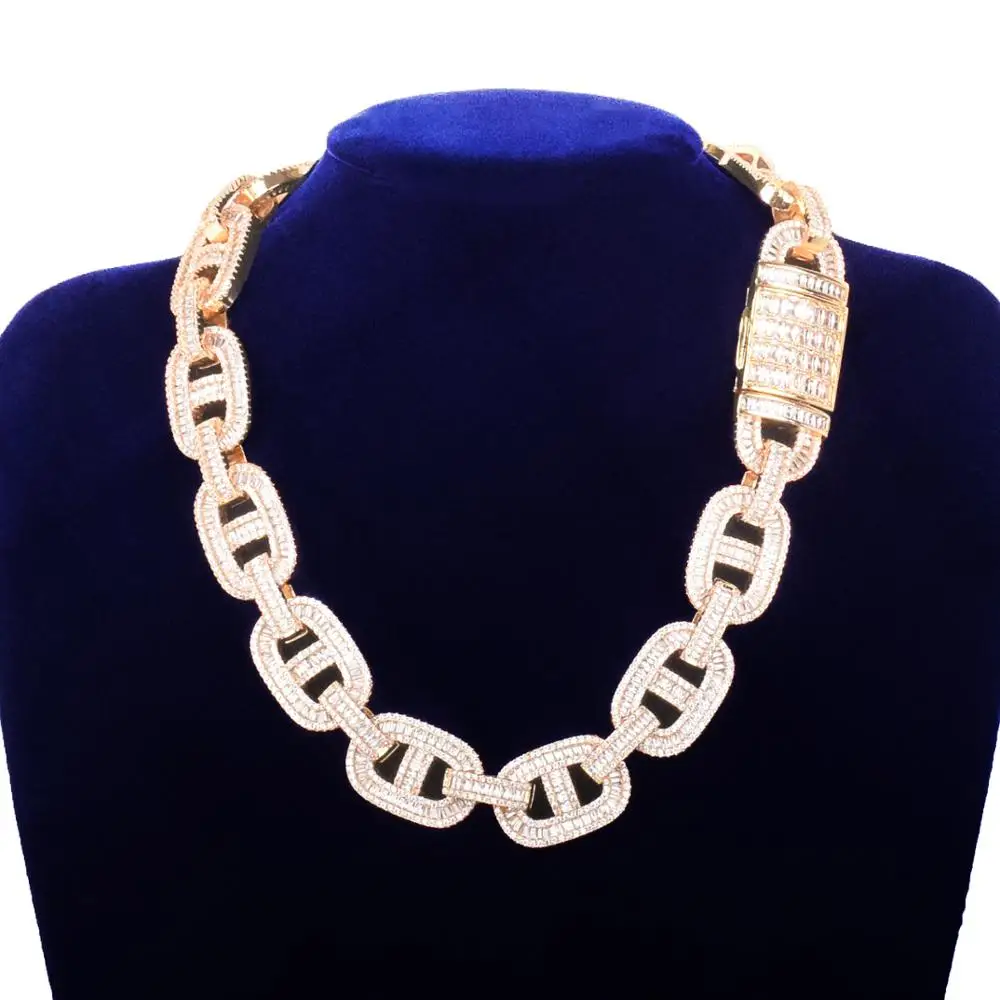 Bubble Letter Baguette Necklace for Men Miami Cuban Link Chain Hip Hop Gold Color Copper Bling Fashion Rock Jewelry Christmas