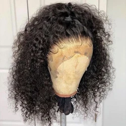 DOLAGO − Perruque brésilienne naturelle, avec bonnet en dentelle, cheveux de qualité remy, courts, bouclés, 13x4, 13x6, densité 250%