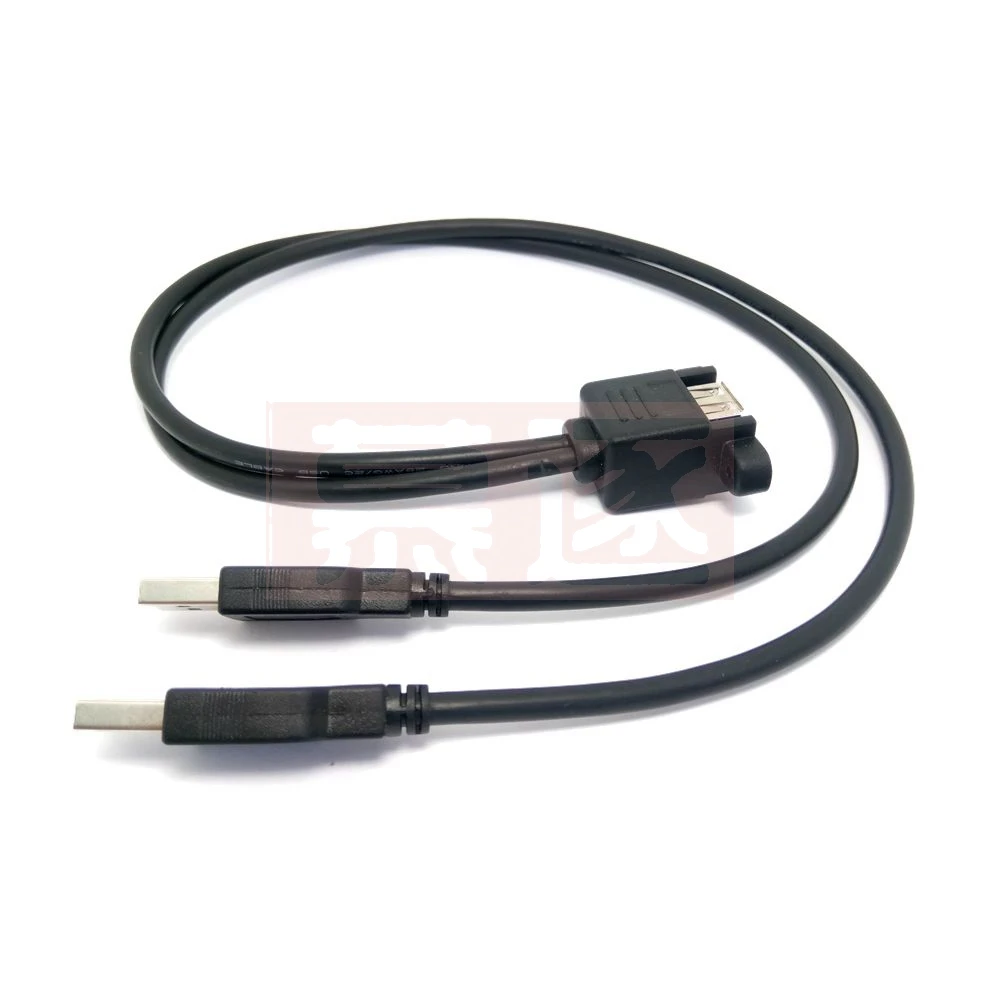 Dual Port USB 2,0 EIN Mann zum Weiblichen M/F Verlängerung Schraube Lock Panel Montieren Kabel 50cm 25cm 100cm