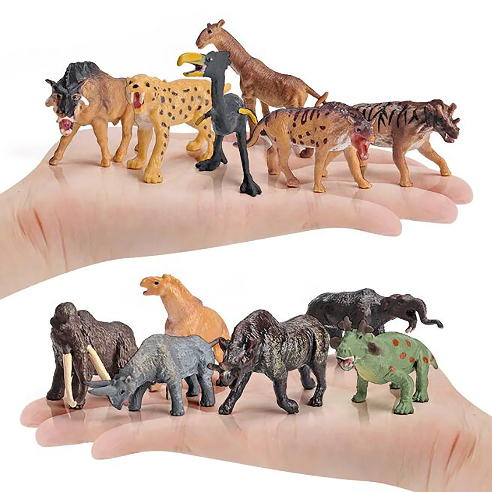 Mini Prehistoric Mammal Toy Set 12 Of Animal Dolls Wild Animal Long Haired Saber Toothed Model Doll Children's Gift Miniatures B