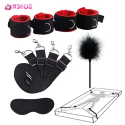 VRDIOS Sex Handcuffs With Blindfold and Flirting Feather Stick BDSM Bondage Set Erotic Sex Toys for Women Couple Adult