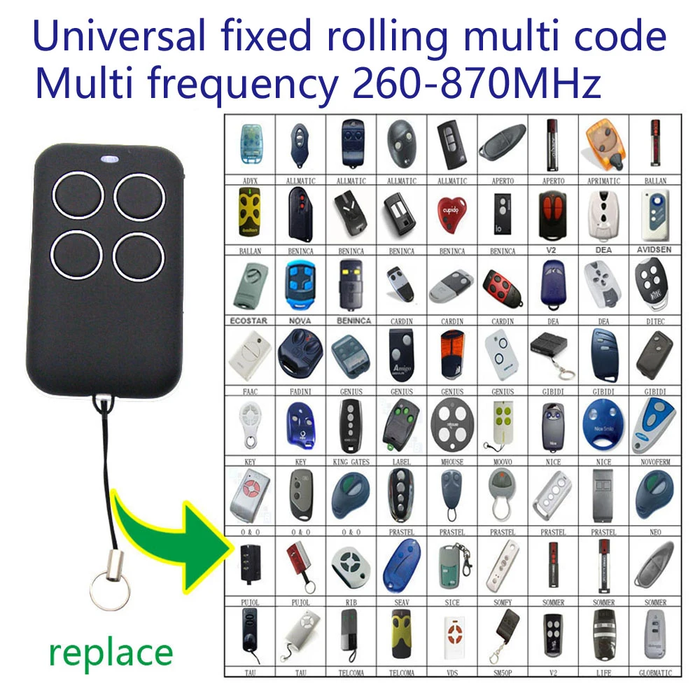 433.92mhz 868.3mhz 330mhz 315mhz Universal Multi Code Multi-frequency Gate Garage Door Remote Control