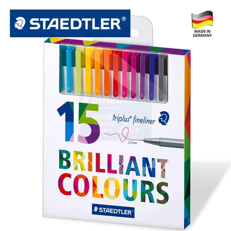 Bolígrafos Fineliner Staedtler 334 15 Triplus de 0,3mm, rotulador de línea de Color revestido de Metal, juego de 15 colores