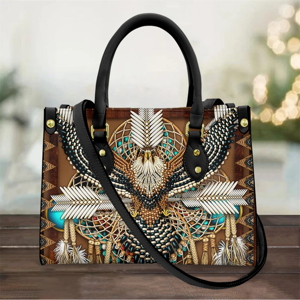 

Brand Designer Luxury Leather Top-handle Bags Women Vintage Southwest Tribal Hummingbird Pu Female Shoulder Handbag Purse Gift