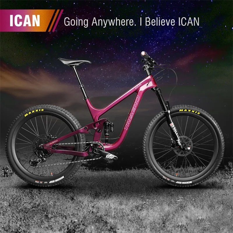 ICAN 27.5er plus Mountain bicycle full suspension enduro mtb bike with chameleon red brown 148*12 rear 150mm travel 210*55mm