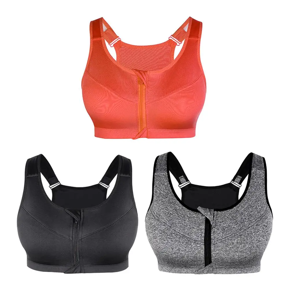 

S-3XL Women Zipper Sports Bras Wirefree Padded Push Up Tops Lady Girls Breathable Fitness Run Gym Yoga Bras Fitness Equipment