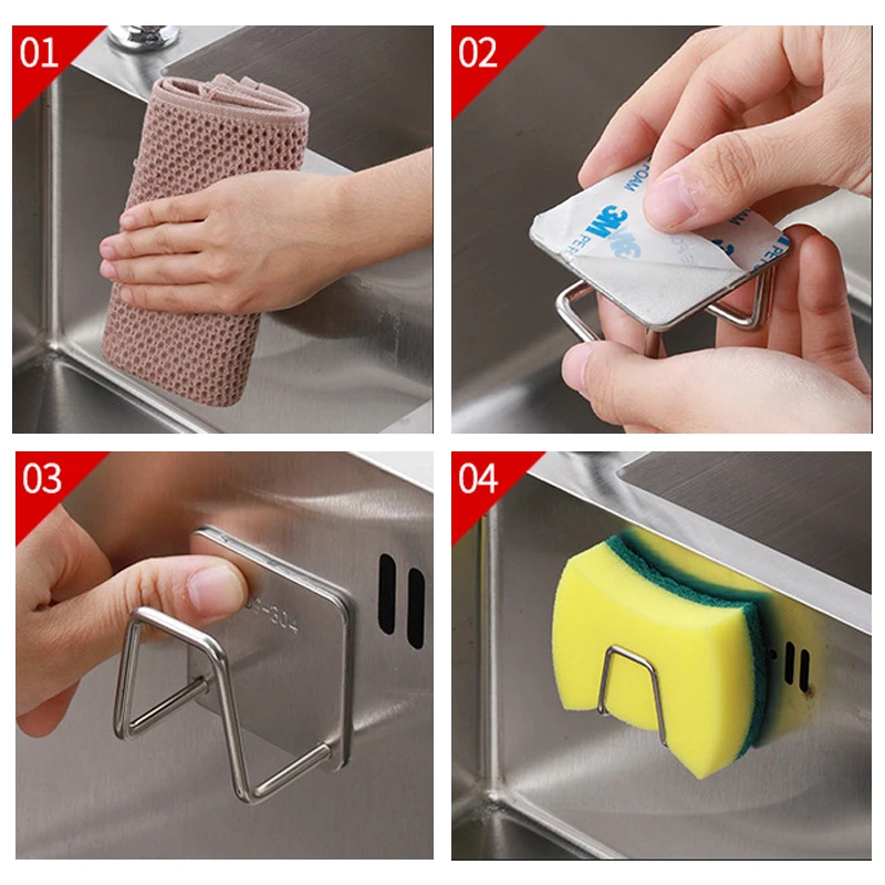 1/2/3 PCs 304 Stainless steel Sponges Holder Kitchen Sink Rack Durable Self Adhesive  Drying Rack Kitchen Accessories