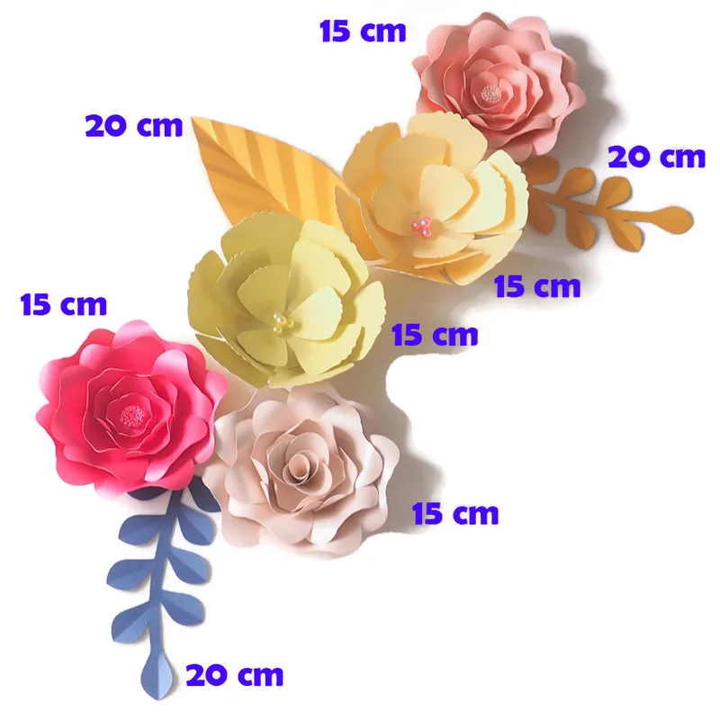 

DIY Artificial Flowers Fleurs Artificielles Backdrop Giant Paper Flowers 5PCS Paper Leave 3PCS Wedding Party Decor Wall Decor