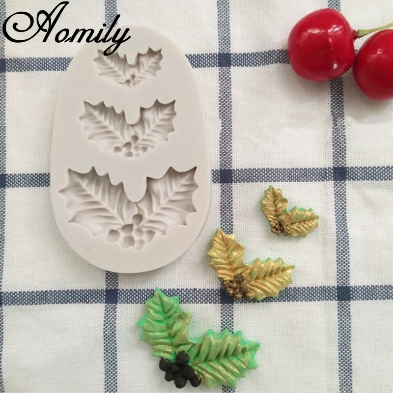 Aomily Christmas Holly Leaves Shape Silicone Mold Cake Molds Baking Pastry Chocolate Candy Jelly Mould Cake Decorating Tools