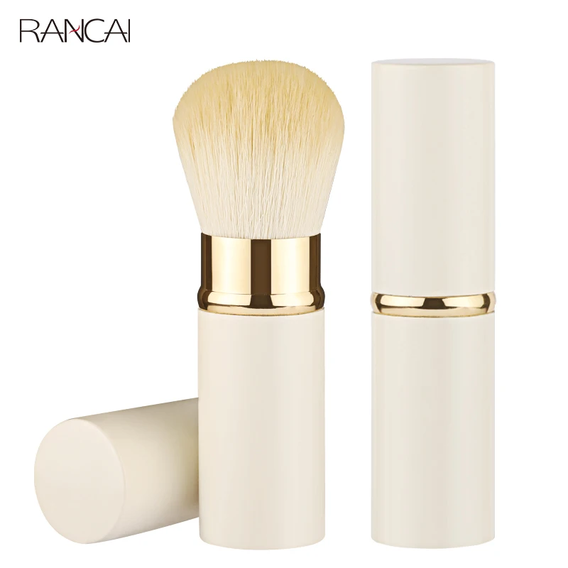 RANCAI 1pcs Retractable Kabuki Brush Powder Foundation Brushes Beige Synthetic Hair Flat Mini Brush Makeup Cosmetics Tools