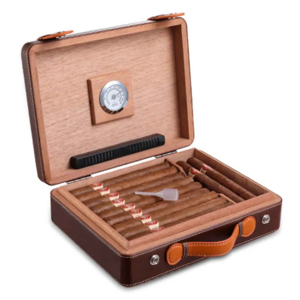 

Leather and wooden Cigar box moisturizing alcohol cedar portable moisturizing cabinet gift package