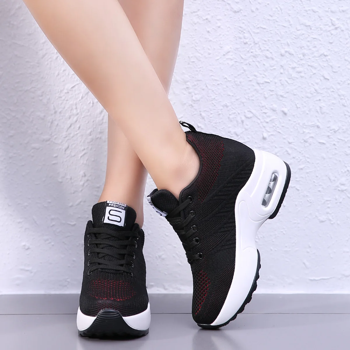 Spring High Wedge Shoes Women Platform Sneakers Ladies Shoes Comfortable Outdoor Walking Casual Chunky Footwear Basket Femme